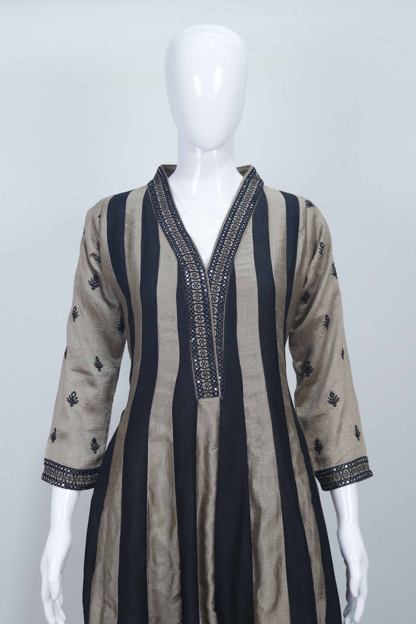 Black and Beige Embroidered Salwar Suit Set for Women Kurta with Dupatta Festive Ethnic Wear - Mangaldeep NX