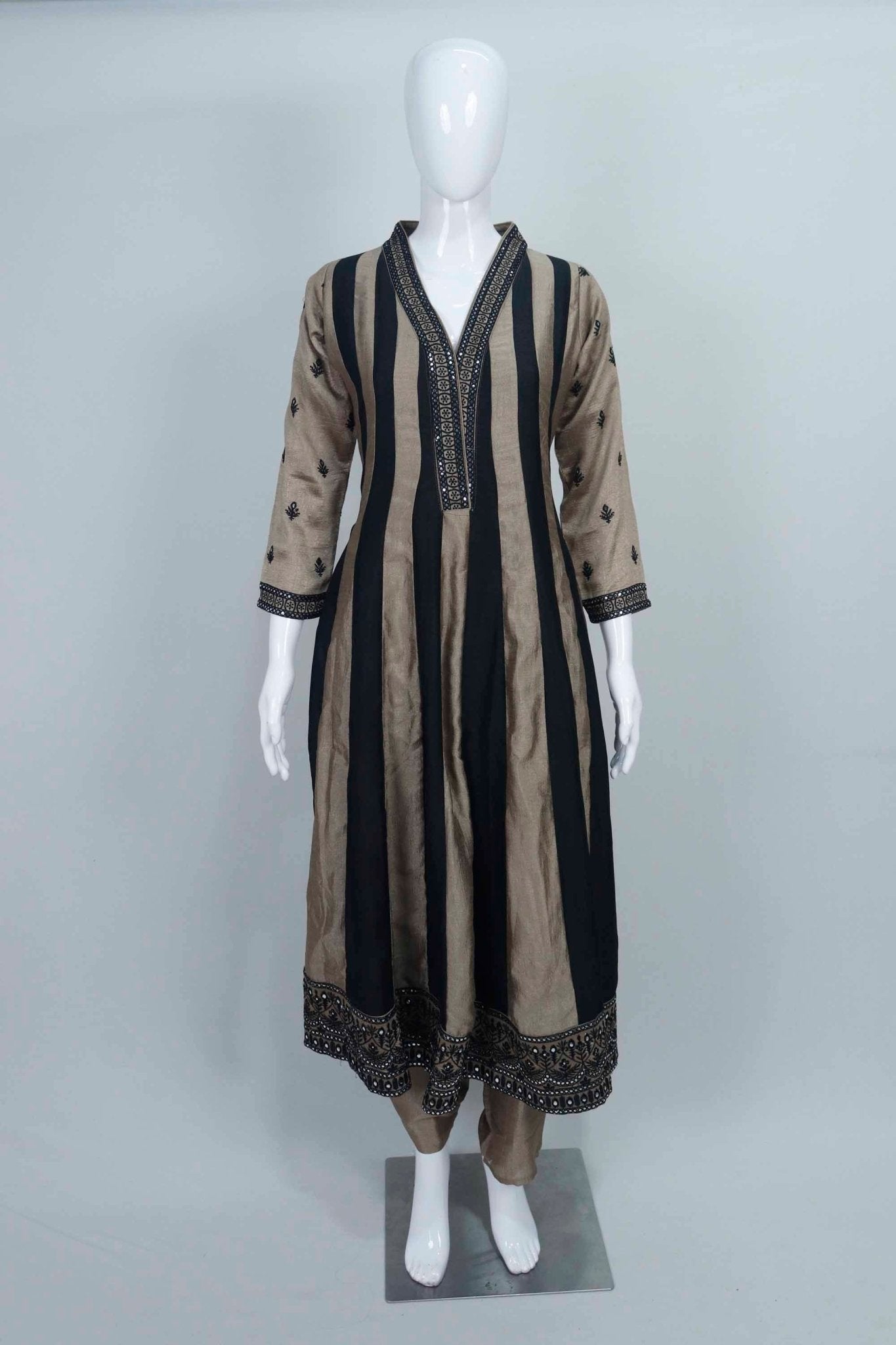 Black and Beige Embroidered Salwar Suit Set for Women Kurta with Dupatta Festive Ethnic Wear - Mangaldeep NX