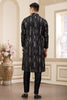 Black and Gold Embroidered Kurta Pajama Set for Men - Mangaldeep NX