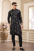 Black and Gold Embroidered Kurta Pajama Set for Men - Mangaldeep NX