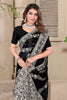 Black Embroidered Georgette Saree with Silver Floral Thread Work and Matching Blouse Piece - Mangaldeep NX