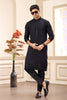 Black Embroidered Kurta with Matching Churidar Pants for Men - Mangaldeep NX