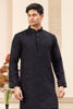 Black Embroidered Kurta with Matching Churidar Pants for Men - Mangaldeep NX