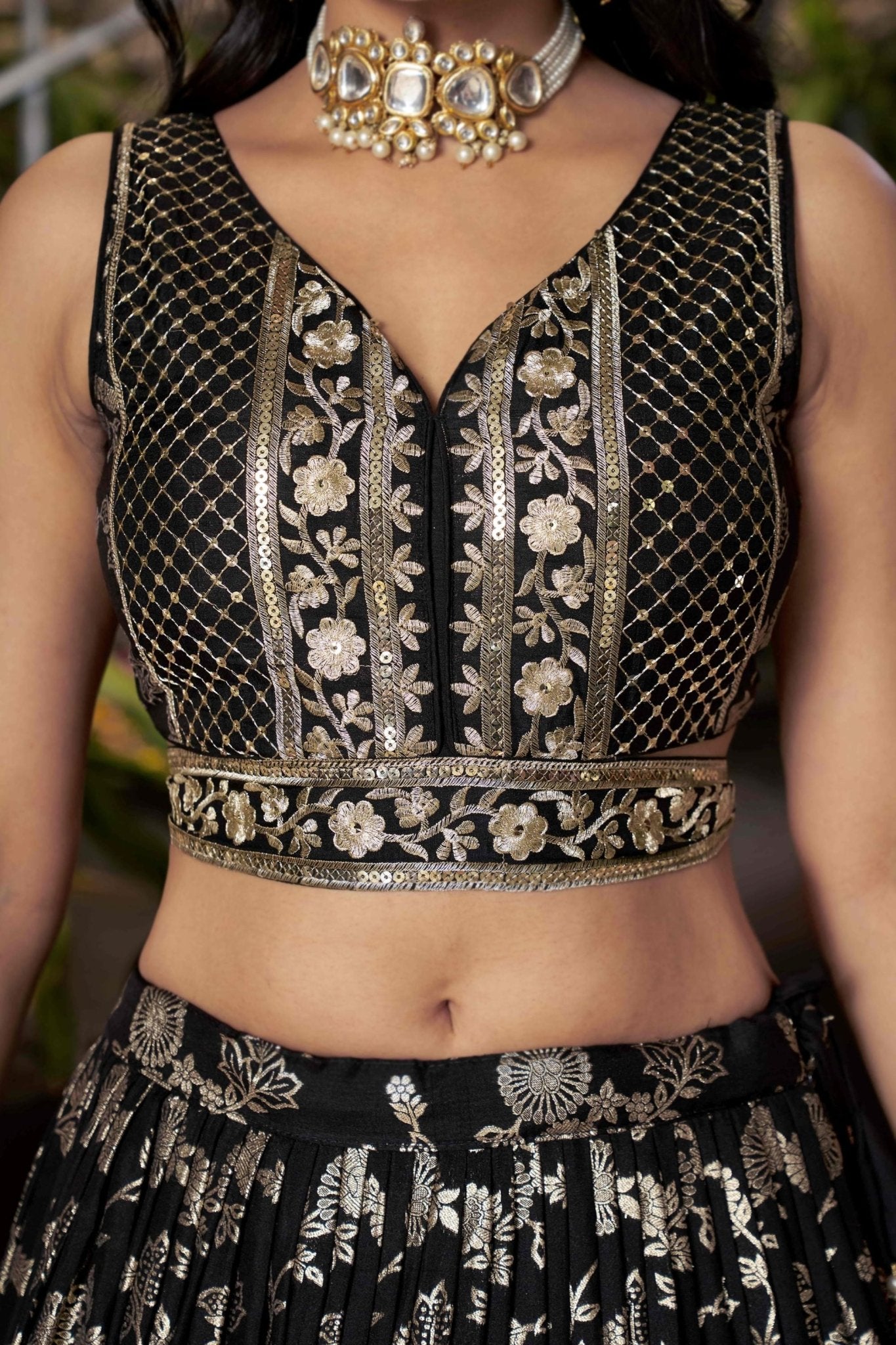 Black Embroidered Silk Lehenga Choli with Zari Work and Net Dupatta for Festive Wear - Mangaldeep NX