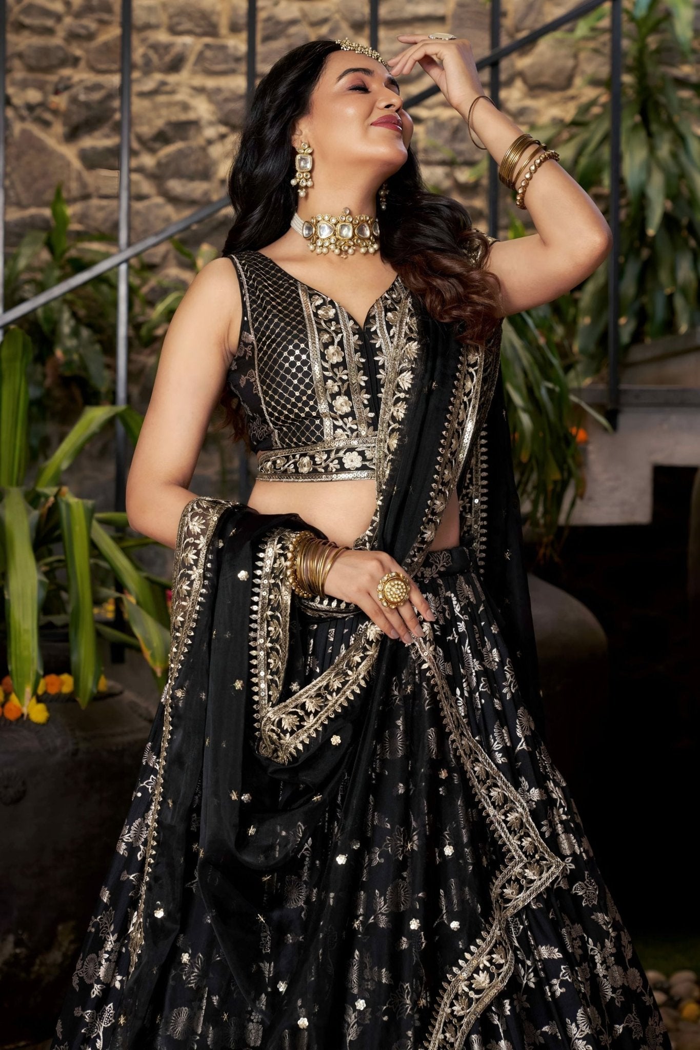 Black Embroidered Silk Lehenga Choli with Zari Work and Net Dupatta for Festive Wear - Mangaldeep NX