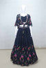 Black Floral Embroidered Lehenga Set with Tie - Up Shrug and Sweetheart Blouse - Mangaldeep NX