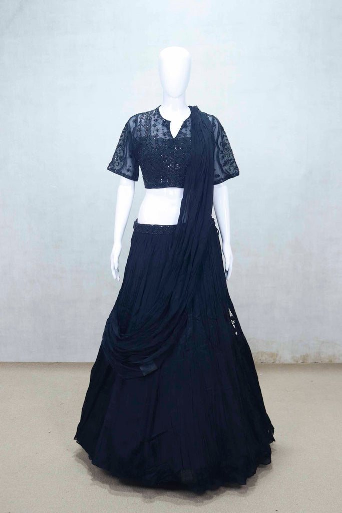 Black Georgette Embroidered Lehenga Choli with Sequins Work and Matching Dupatta - Mangaldeep NX