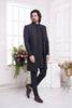 Black Textured Silk Indo - Western Sherwani Set for Men with Embroidered Kurta and Straight Pants - Mangaldeep NX