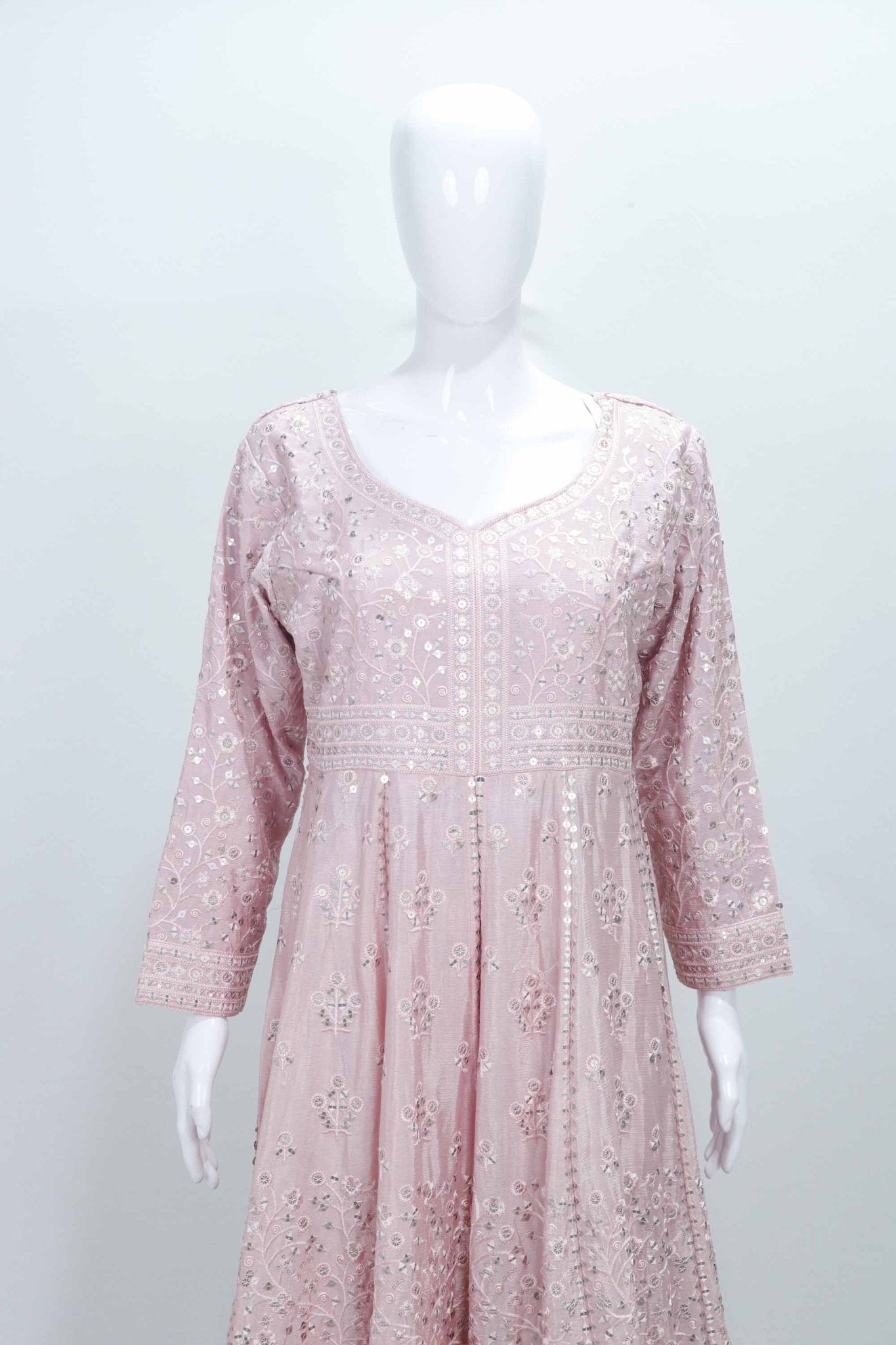 Blush Pink Embroidered Anarkali Suit with Dupatta For Festive Wear - Mangaldeep NX