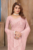 Blush Pink Embroidered Georgette Saree with All - Over Floral Thread Work and Matching Blouse Piece - Mangaldeep NX