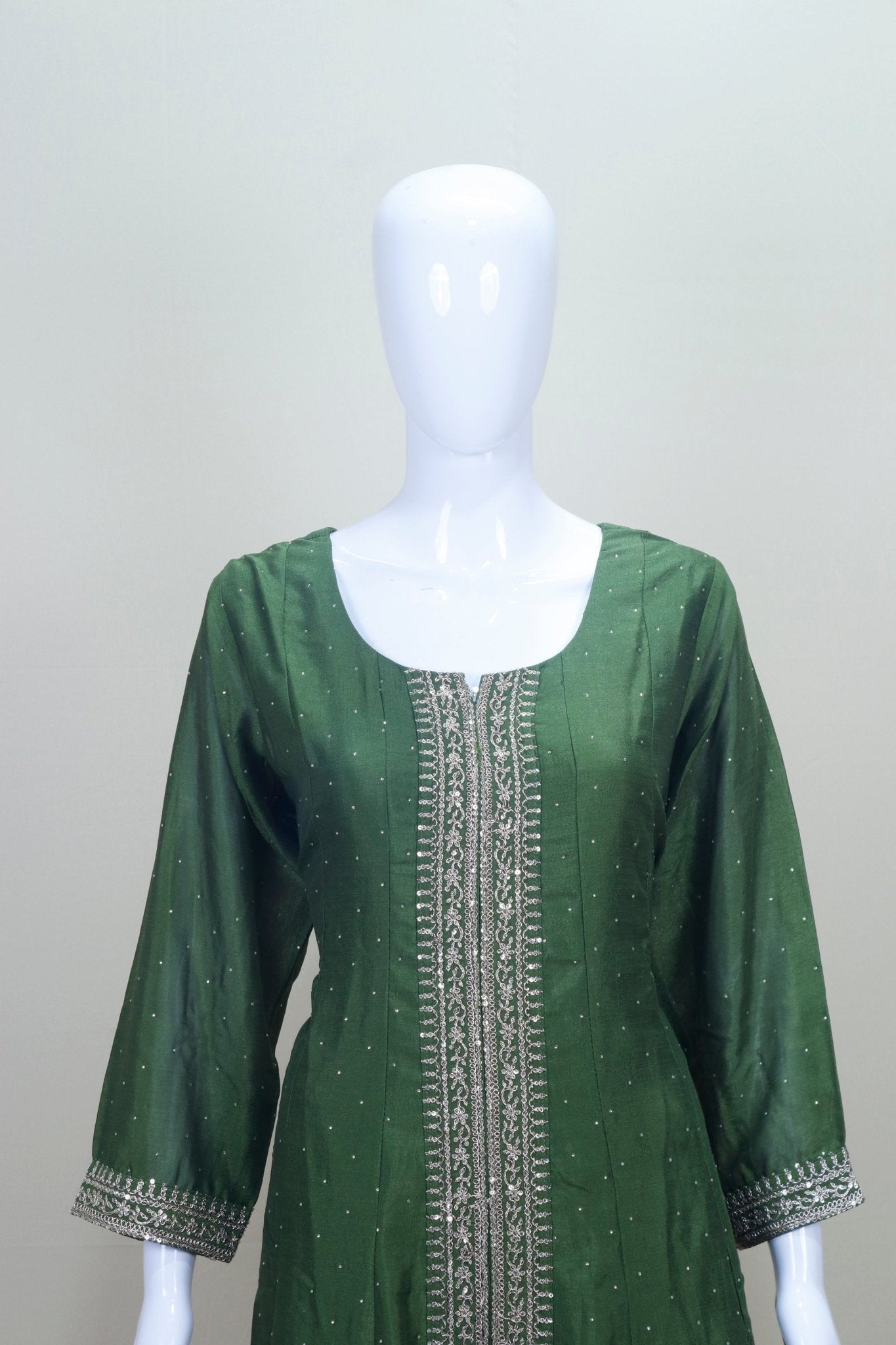 Bottle Green Embroidered Straight Suit Set with Dupatta - Mangaldeep NX