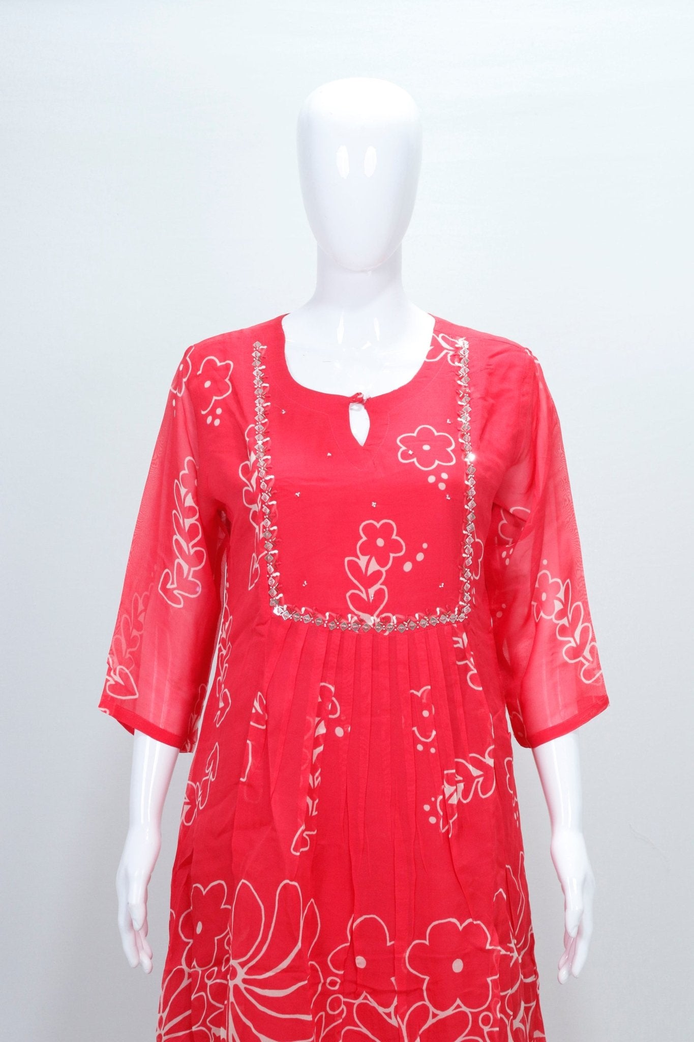 Bright Red Bandhani Printed Georgette Suit Set with Dupatta - Mangaldeep NX