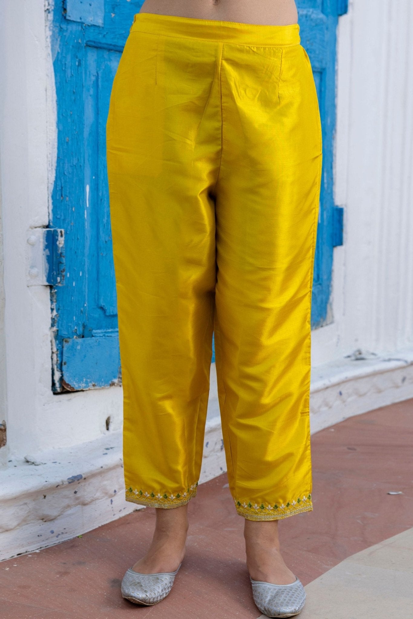 Bright Yellow Embroidered Pant Style Salwar Suit for Women with Dupatta - Mangaldeep NX