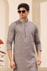 Brown Embroidered Kurta with White Churidar Pants for Men - Mangaldeep NX
