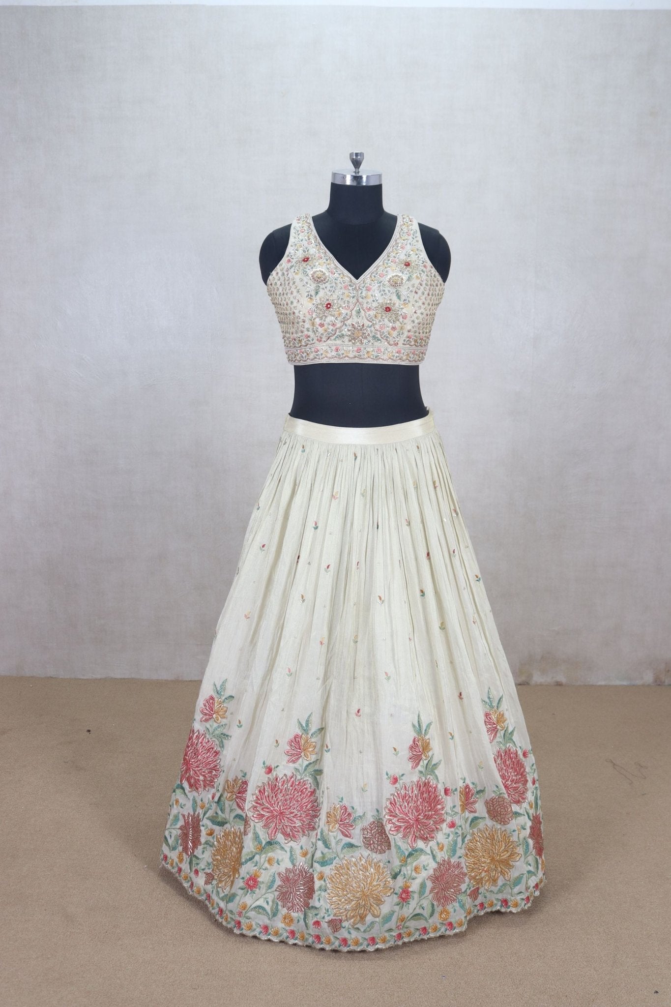 Classy Off - White Floral Embroidered Lehenga Choli - Mangaldeep NX