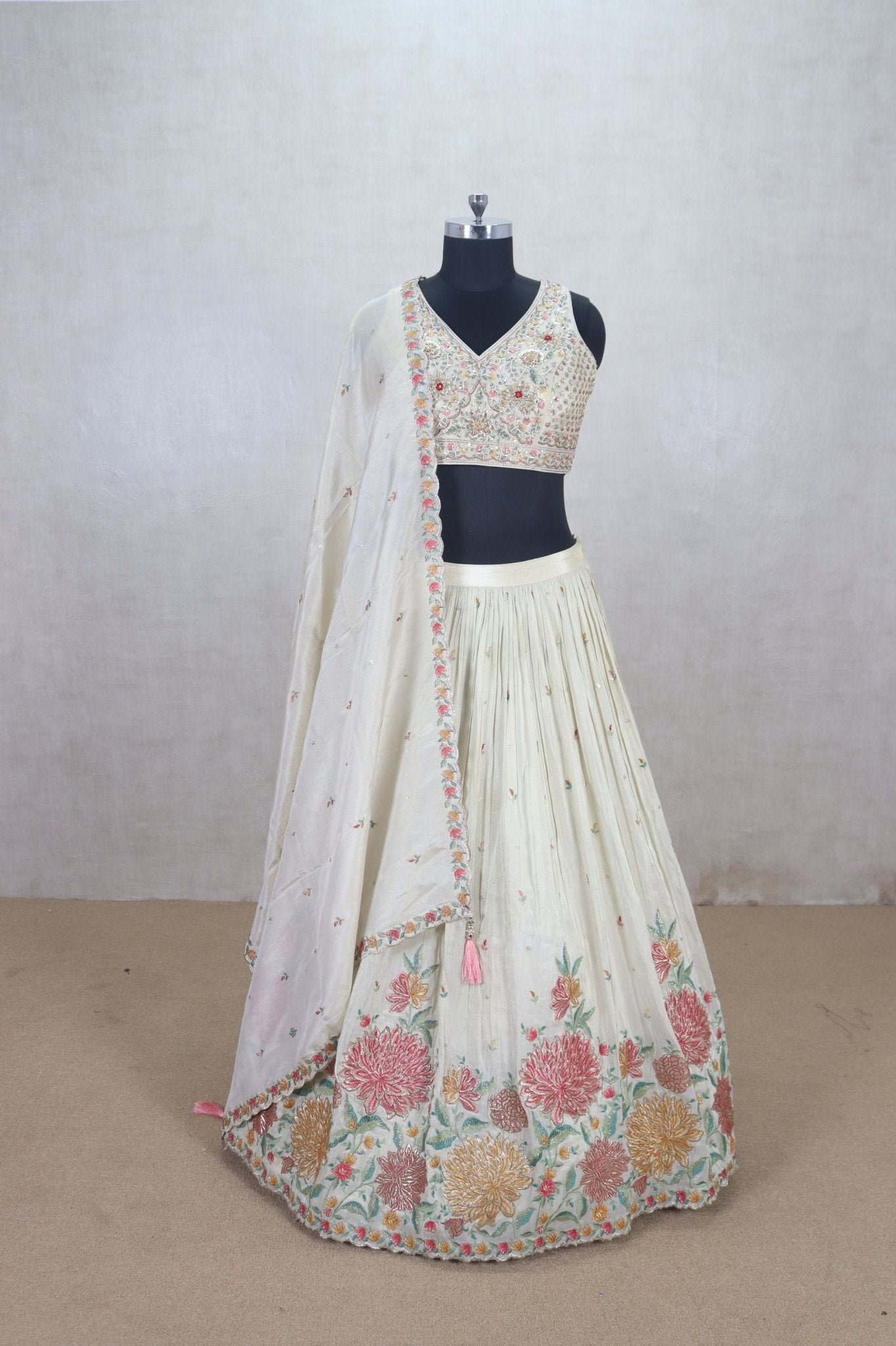 Classy Off - White Floral Embroidered Lehenga Choli - Mangaldeep NX