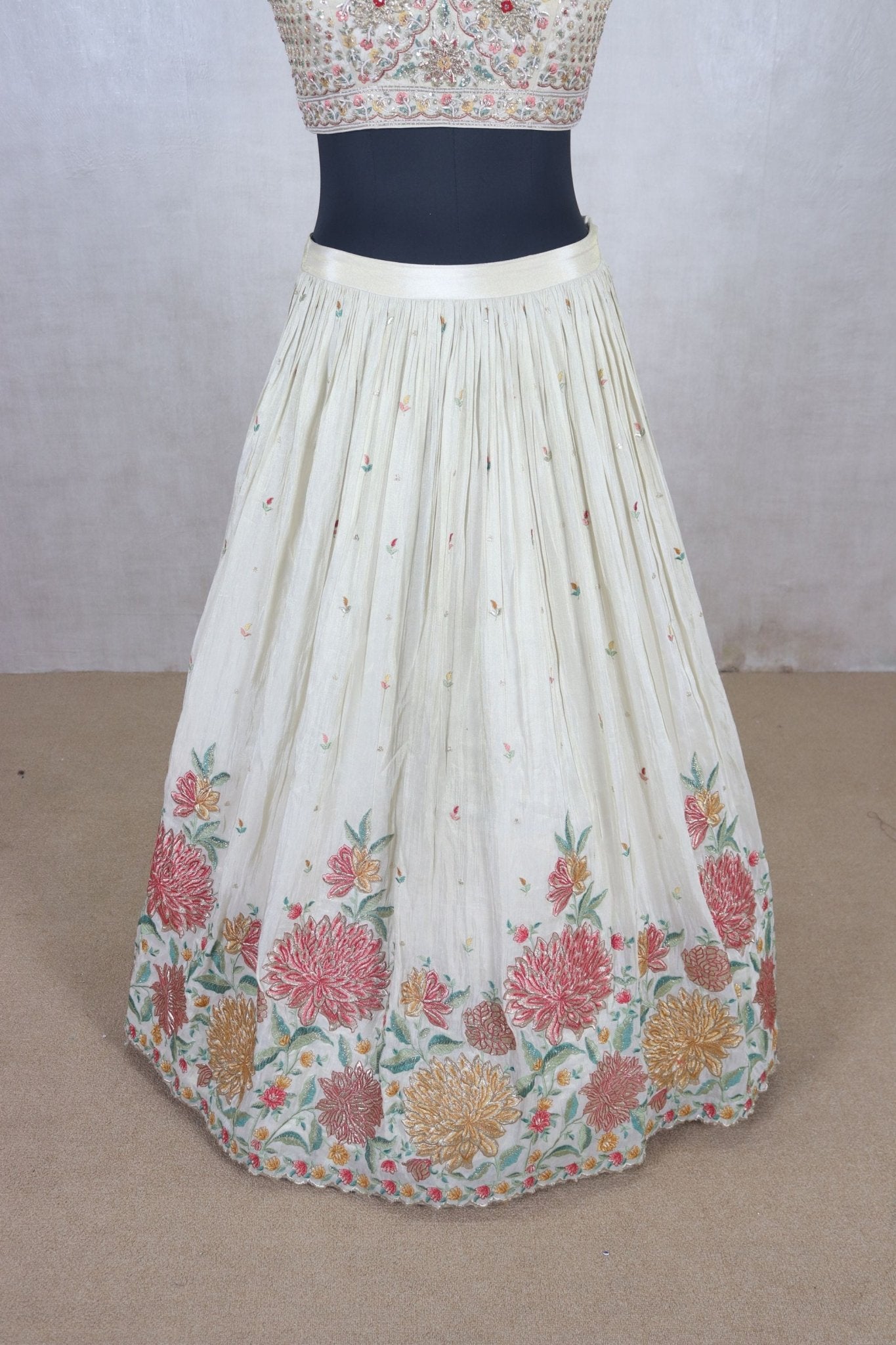 Classy Off - White Floral Embroidered Lehenga Choli - Mangaldeep NX