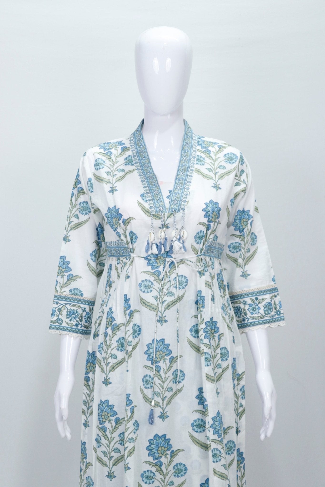 Cotton Floral Printed White Blue Kurta Set with Dupatta - Mangaldeep NX