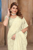 Cream Floral Embroidered Net Saree with Matching Blouse Piece - Mangaldeep NX