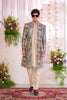 Cream Kurta Set with Multicolor Brocade Patterned Indo - Western Jacket for Men - Mangaldeep NX