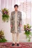 Cream Kurta Set with Multicolor Brocade Patterned Indo - Western Jacket for Men - Mangaldeep NX