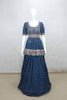 Dark Blue Mirror Work Crop Top Style Lehenga Set with Embroidered Dupatta - Mangaldeep NX