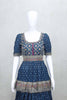 Dark Blue Mirror Work Crop Top Style Lehenga Set with Embroidered Dupatta - Mangaldeep NX