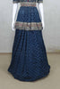 Dark Blue Mirror Work Crop Top Style Lehenga Set with Embroidered Dupatta - Mangaldeep NX