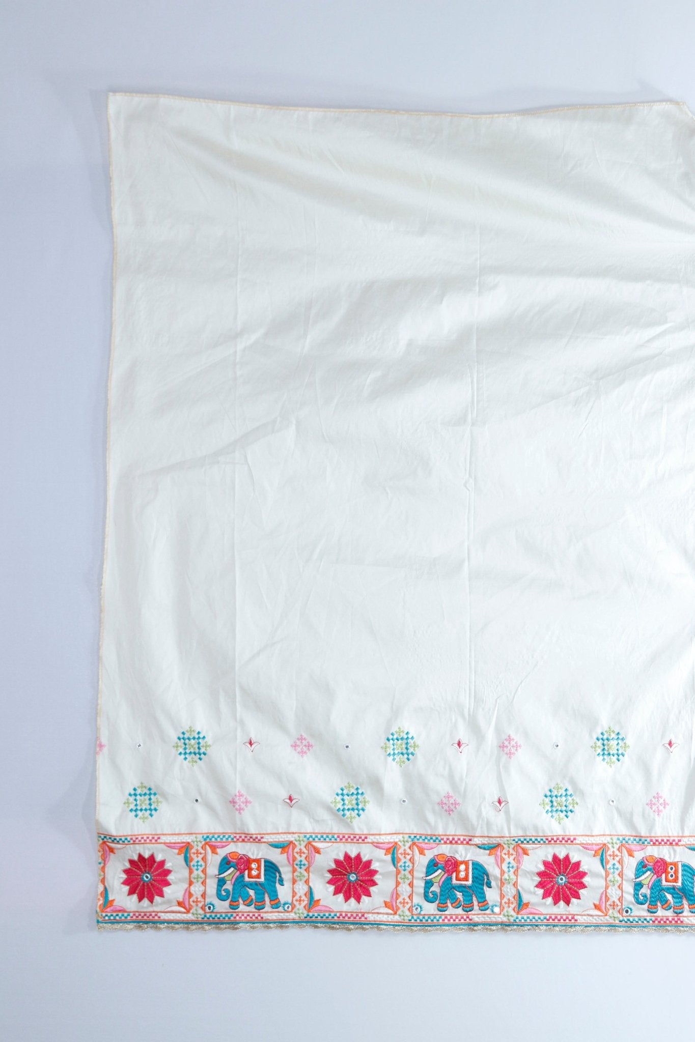 Dark Green Gujarati Mirror Work Embroidered Saree with Elephant Motif and Tassel Border - Mangaldeep NX