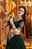 Dark Green Mirror Embroidered Navratri Lehenga Choli Set with Golden Striped Border - Mangaldeep NX