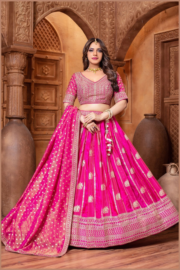 Designer Deep Pink Embroidered Lehenga Choli with Dupatta - Mangaldeep NX
