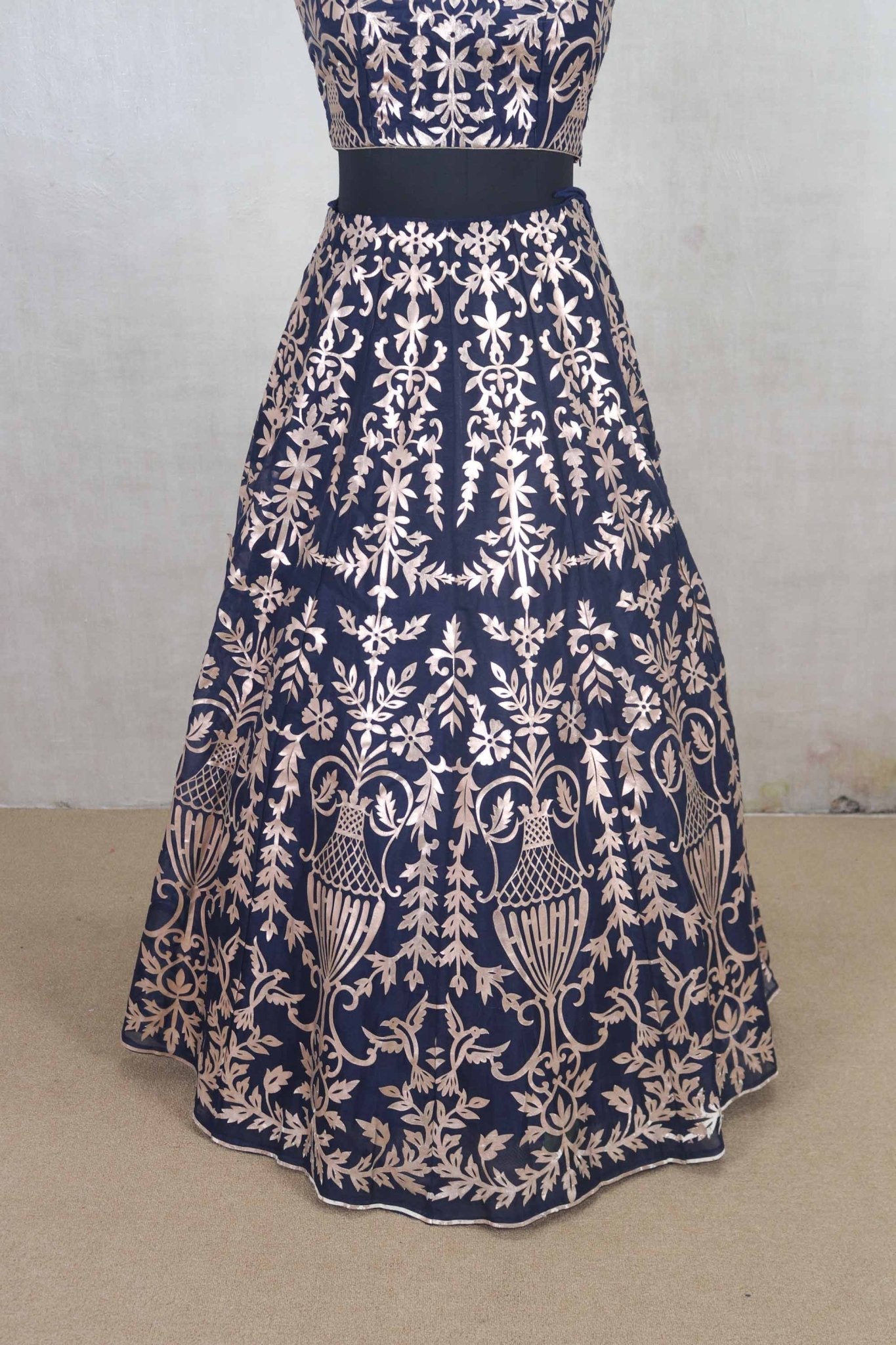 Designer Navy Blue Embroidered Silk Lehenga Choli with Dupatta - Mangaldeep NX