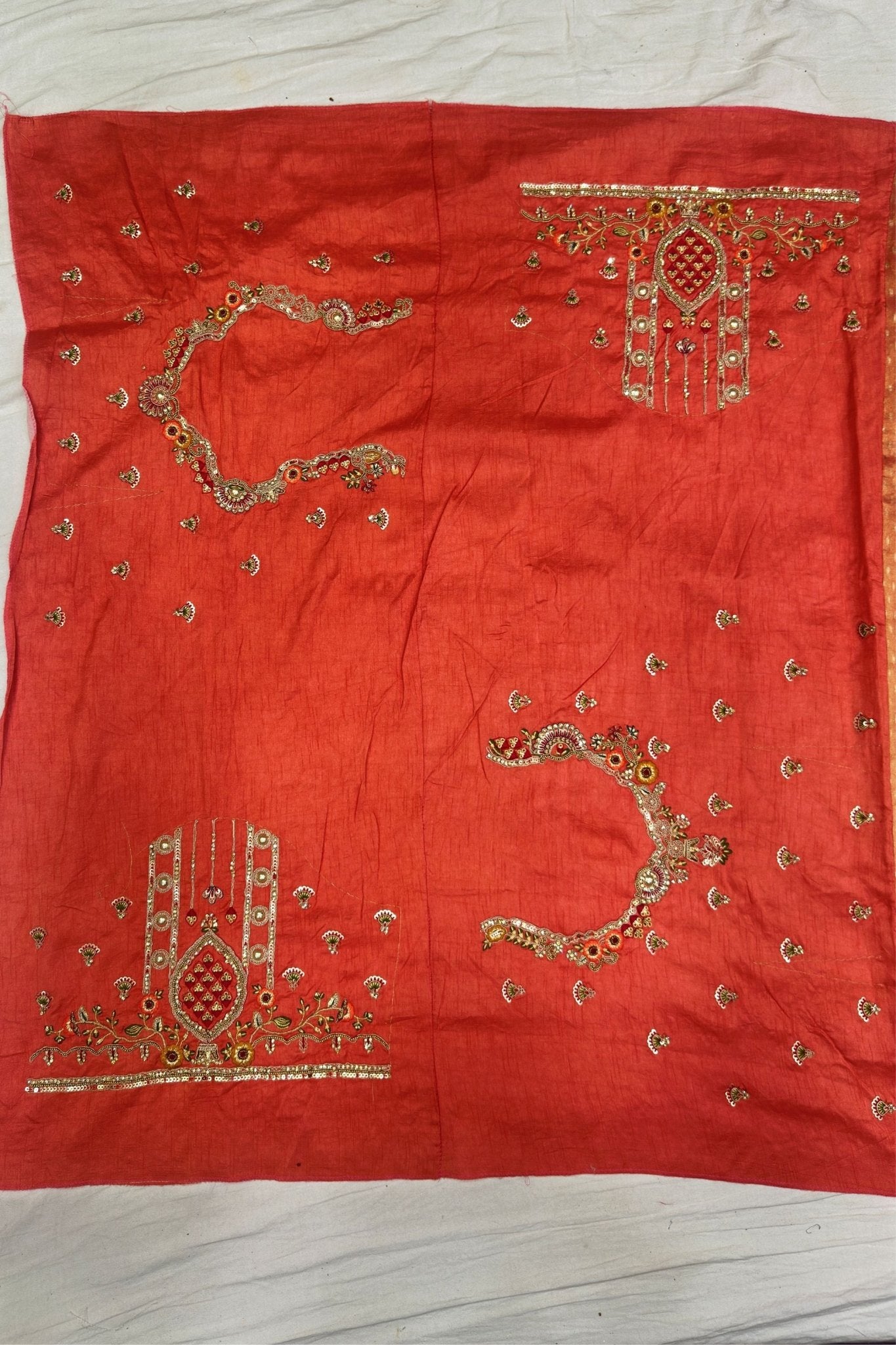 Designer Peach Silk Saree with Heavy Multicolor Embroidered Border - Mangaldeep NX