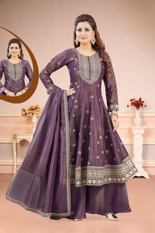 Designer Purple Anarkali Suit for Women with Embroidery - Mangaldeep NX