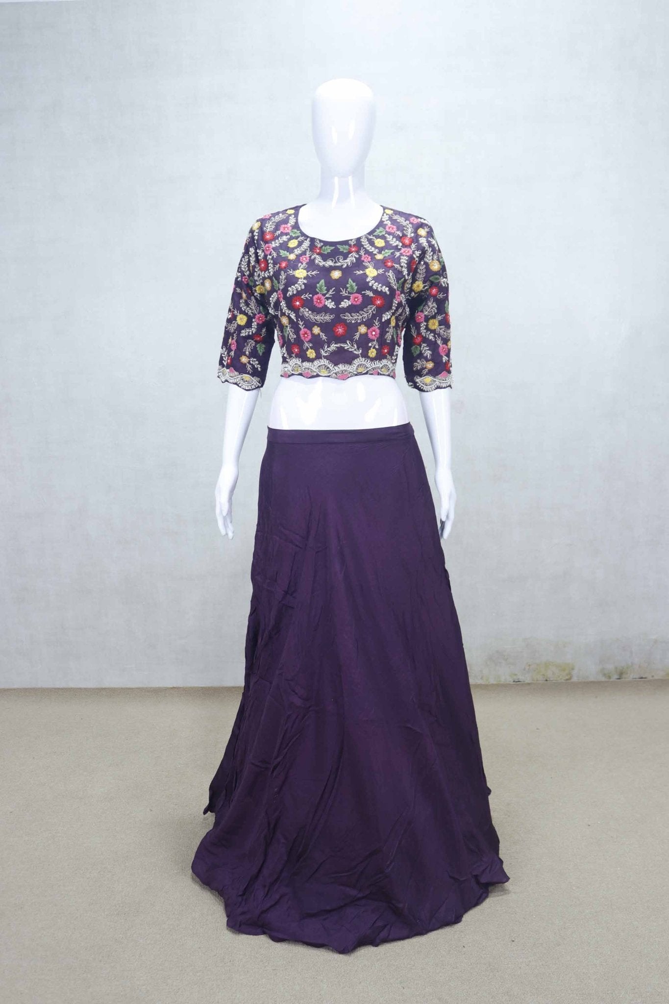Designer Purple Embroidered Lehenga Choli Set with Floral Dupatta - Mangaldeep NX