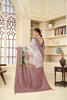 Dusty Brown and Beige Linen Silk Saree with Digital Palace Print and Zari Border - Mangaldeep NX