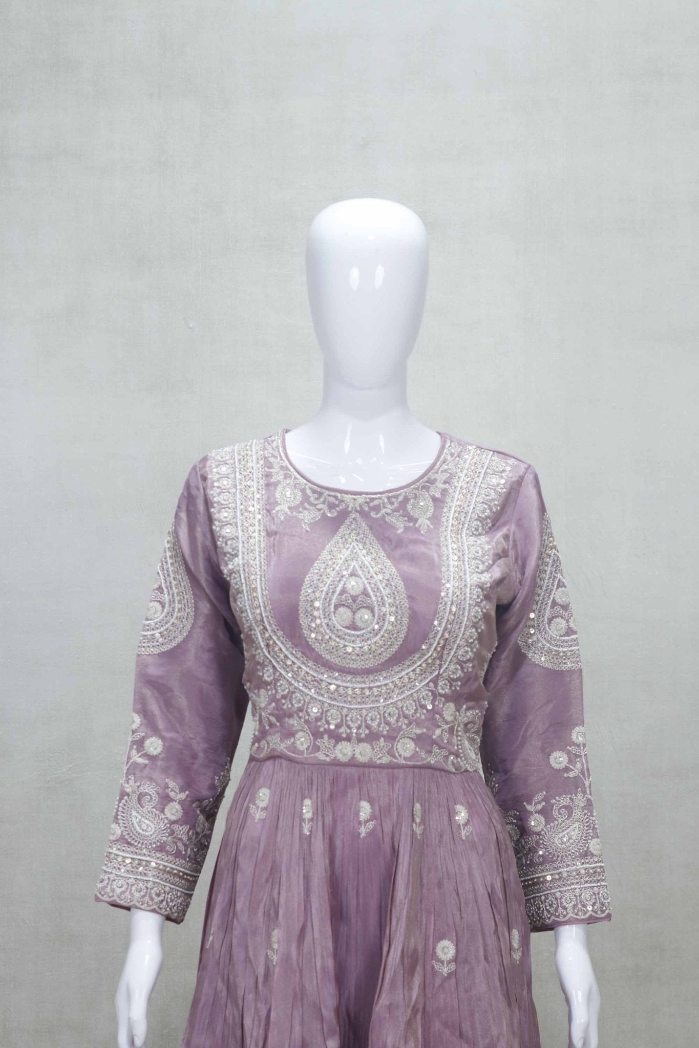 Dusty Lavender Embroidered Festive Wear Kurta and Sharara Set with Ruffled Dupatta - Mangaldeep NX