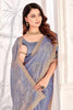 Dusty Lavender Silk Saree with Embroidered Motifs and Golden Lace Border - Mangaldeep NX