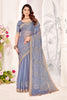 Dusty Lavender Silk Saree with Embroidered Motifs and Golden Lace Border - Mangaldeep NX