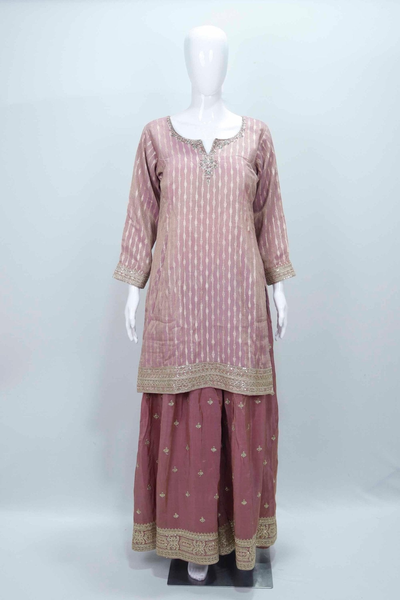 Dusty Pink Bandhani Sharara Suit with Floral Dupatta - Mangaldeep NX