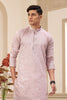 Dusty Pink Embroidered Kurta with White Churidar Pants for Men - Mangaldeep NX