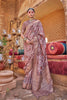 Dusty Pink Floral Printed Saree with Contrast Unstitched Blouse - Mangaldeep NX