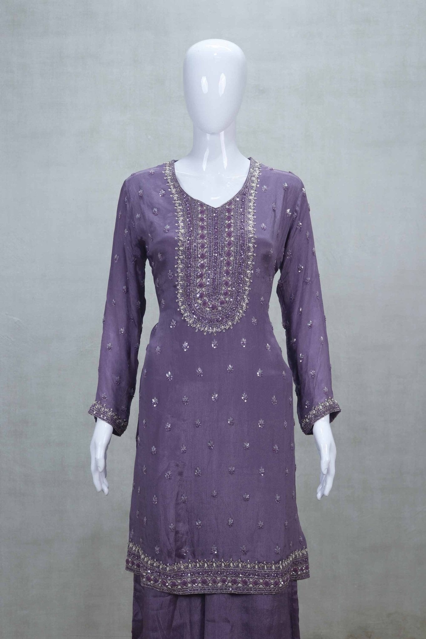 Dusty Purple Georgette Embroidered Readymade Salwar Suit - Mangaldeep NX