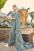 Dusty Teal Designer Net Saree with Floral Embroidery - Mangaldeep NX