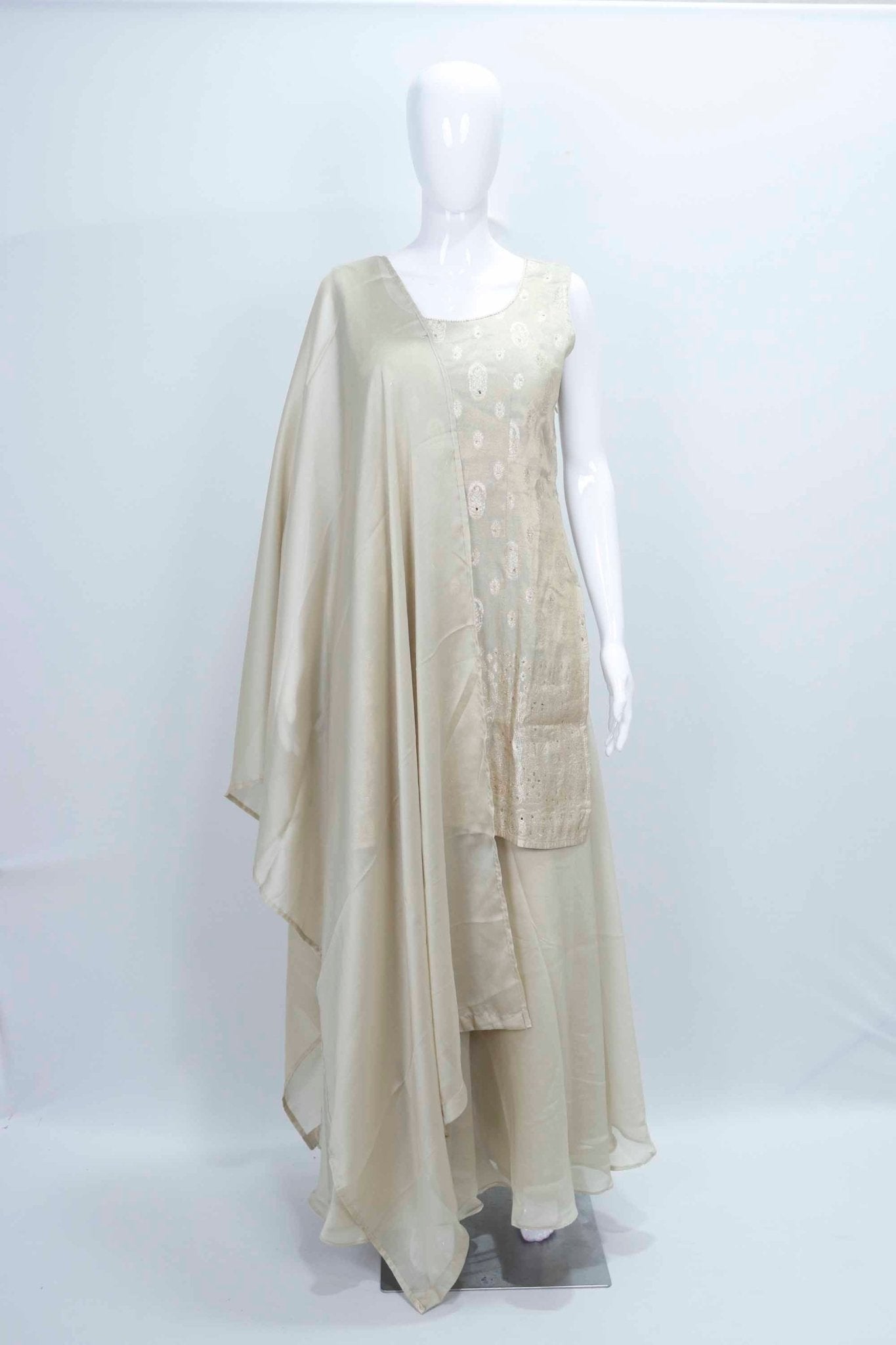 Elegant Beige Embroidered Palazzo Suit with Dupatta - Mangaldeep NX