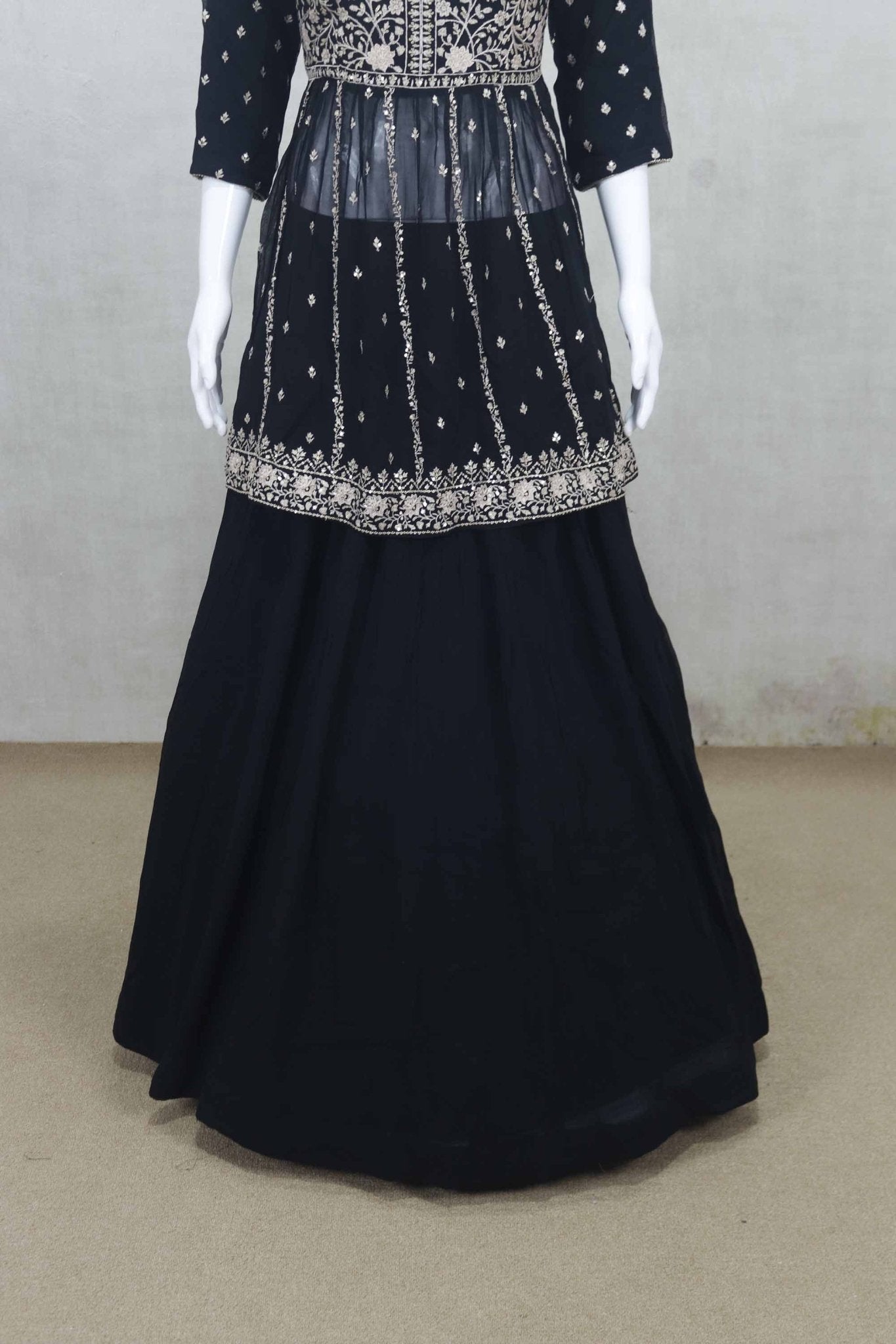 Elegant Black Embroidered Crop Top Style Lehenga Set with Dupatta - Mangaldeep NX