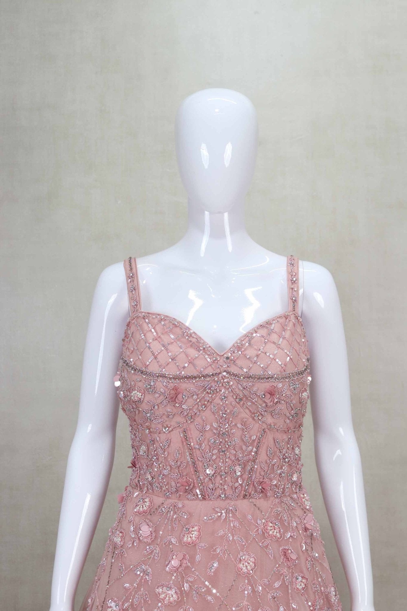 Elegant Blush Pink Party Wear Gown with Beaded Embroidery - Mangaldeep NX