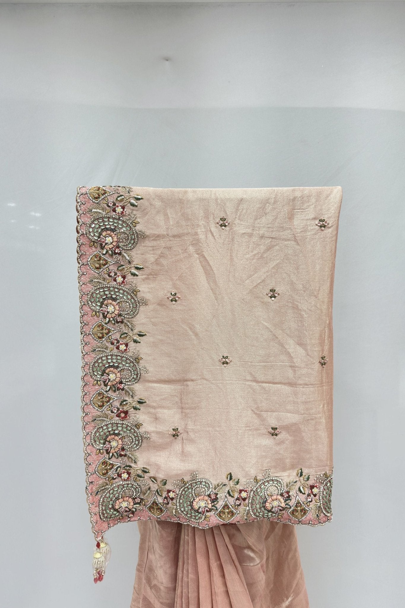 Elegant Blush Pink Silk Saree with Intricate Embroidered Border - Mangaldeep NX