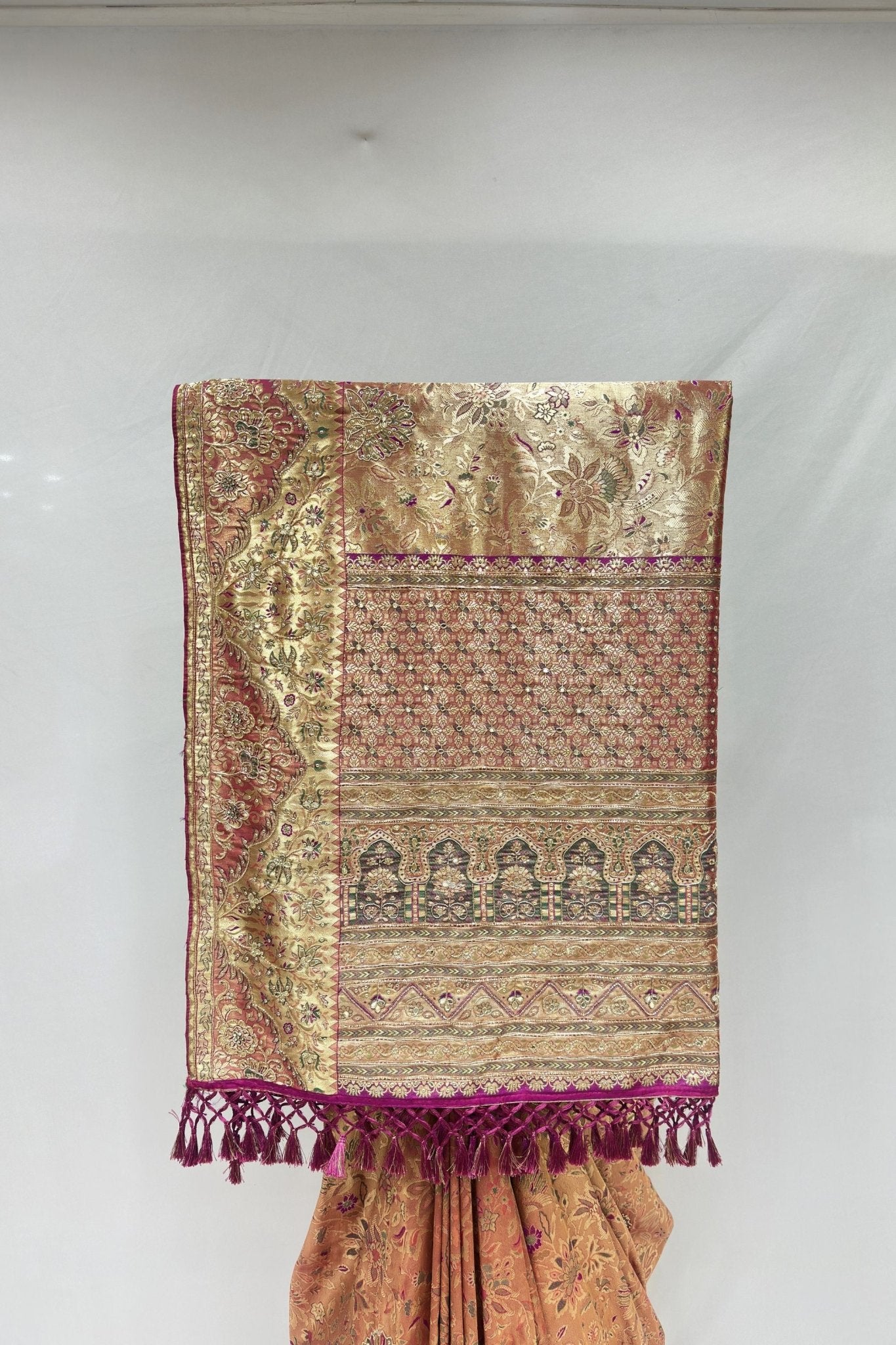 Elegant Bronze Gold Banarasi Silk Saree - Mangaldeep NX
