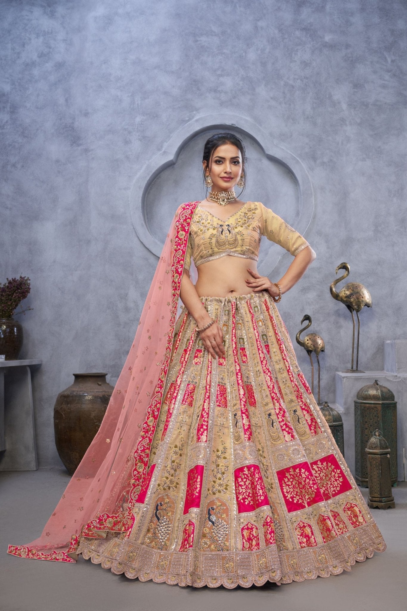 Elegant Brown Silk Thread Embroidered A - Line Lehenga Choli for Wedding - Mangaldeep NX
